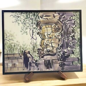 Hand painted water color Buddha face made in Cambodia artist signed 2004